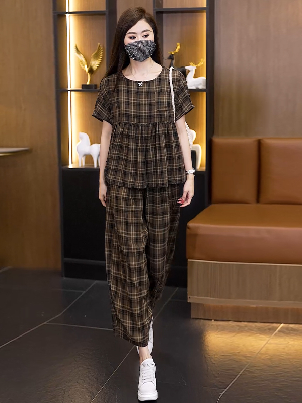 Linen Pant Wide - Summer 2026 plus Size Plaid Cotton