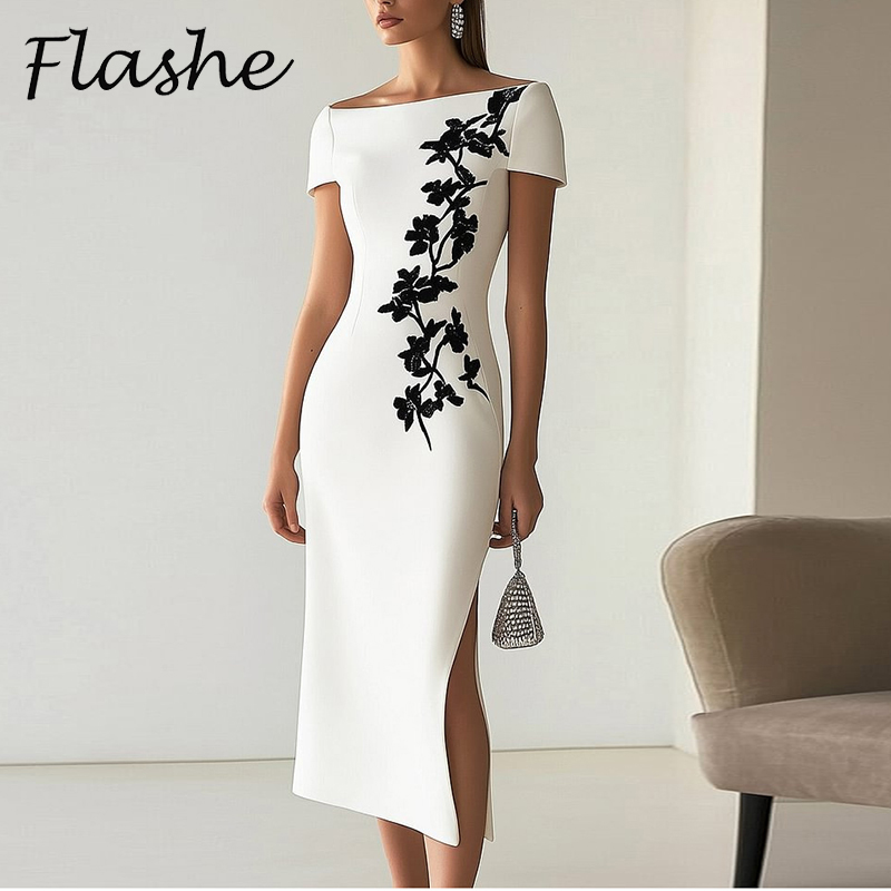 Midi Skirt Floral - Elegant Dress Women Summer O Neck