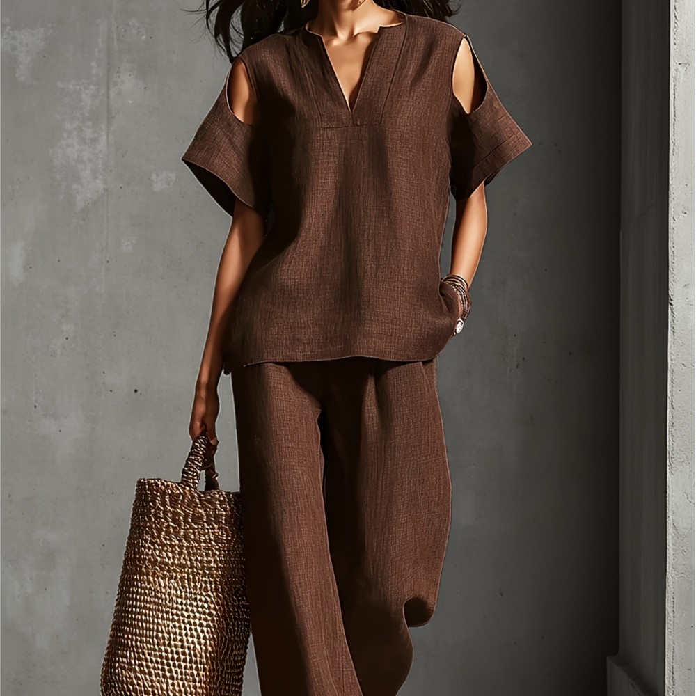 Women's Solid Color Simple Lin - Linen Pant Wide ulasan dan harga