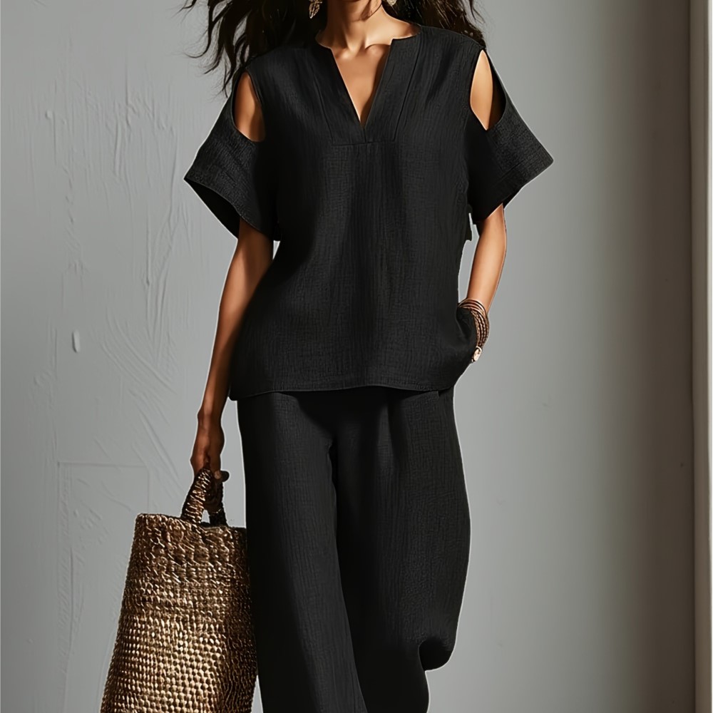 Women's Solid Color Simple Lin - Linen Pant Wide ulasan dan harga