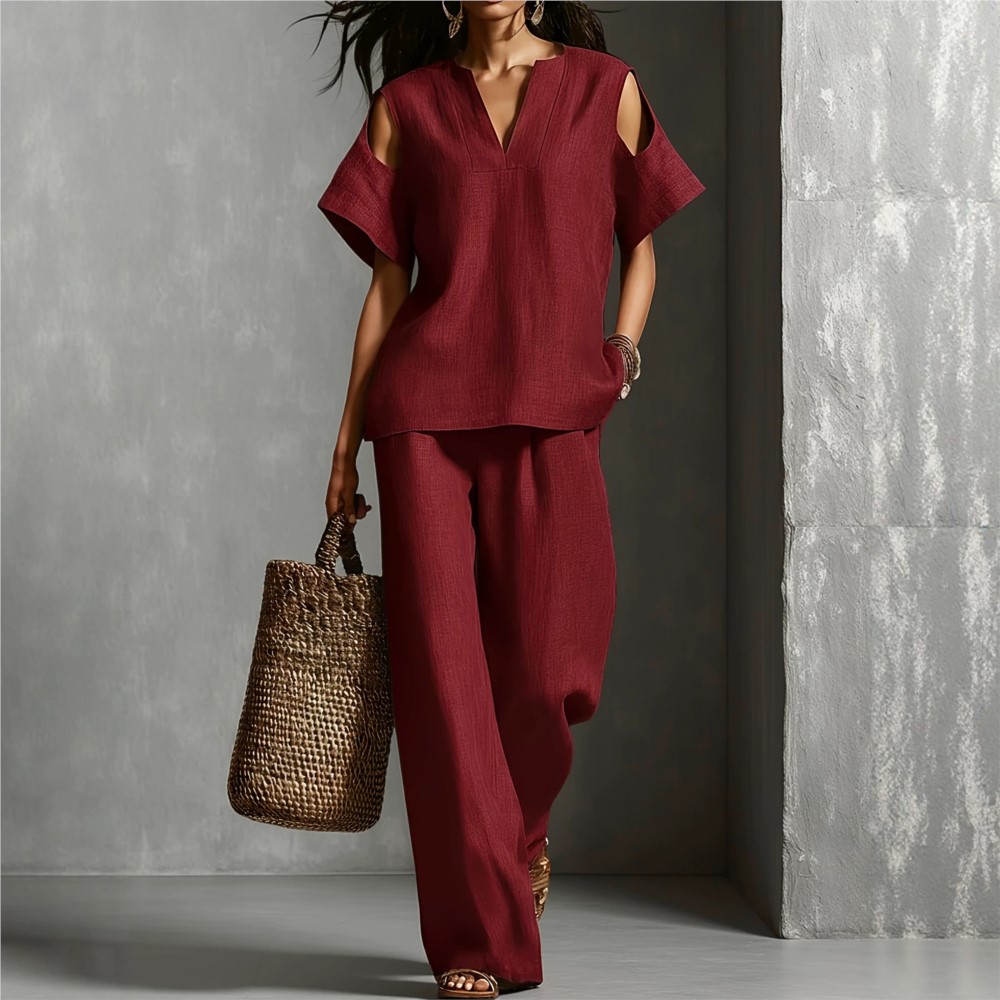 Women's Solid Color Simple Lin - Linen Pant Wide ulasan dan harga
