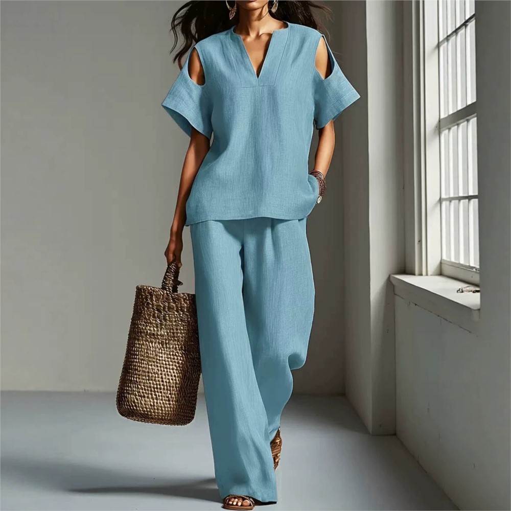 Women's Solid Color Simple Lin - Linen Pant Wide ulasan dan harga