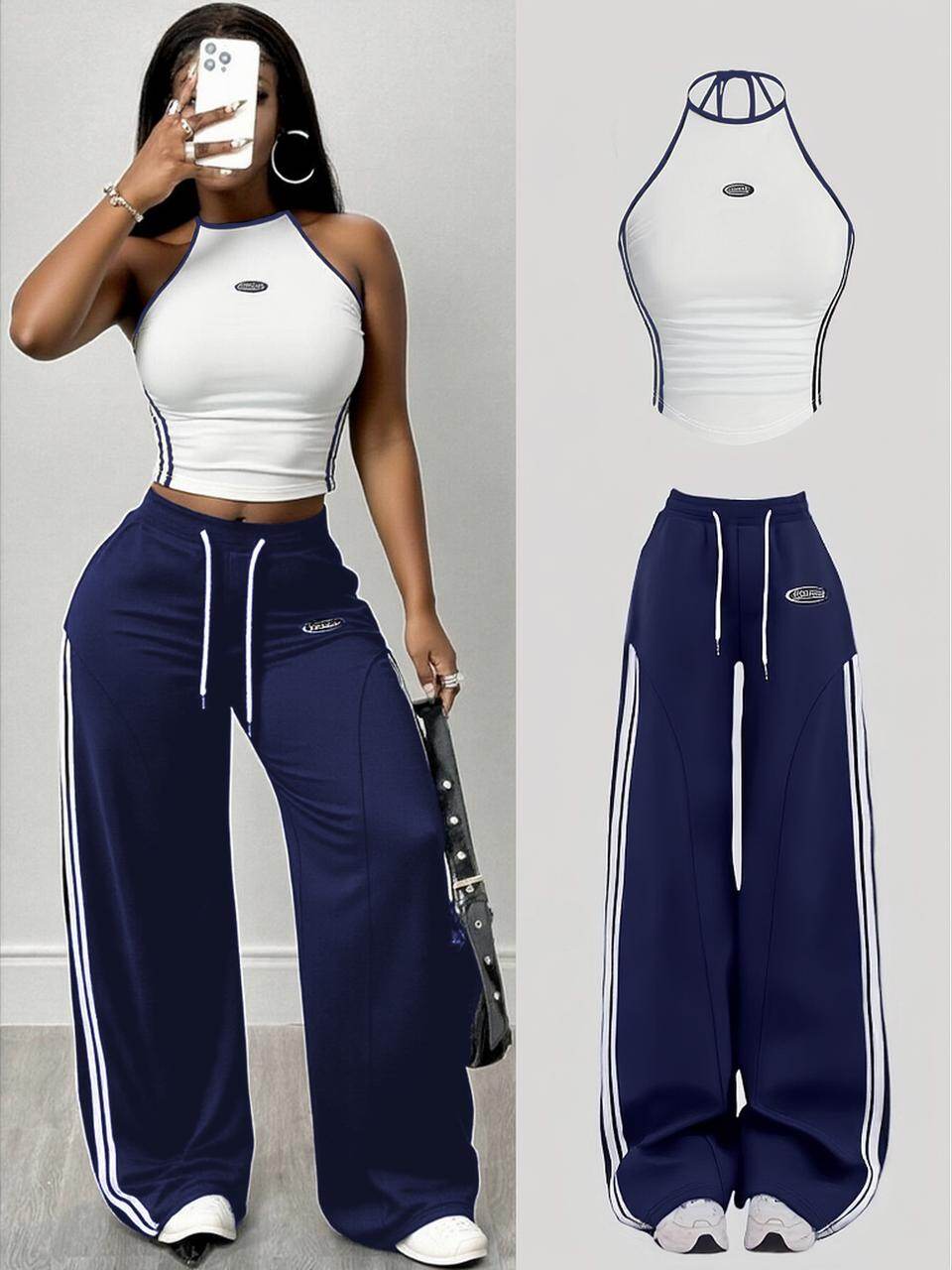Women's Halter Neck Striped Tr - Crop Top Crochet ulasan dan harga