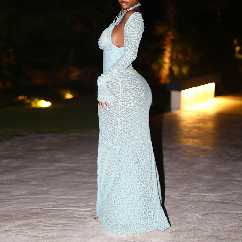 Women's Halter V‑Neck Sheer Me - Maxi Dress Halter ulasan dan harga