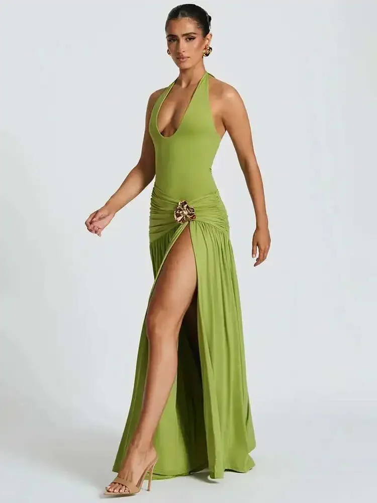 Elegant Sexy Split Backless Ma - Maxi Dress Halter ulasan dan harga