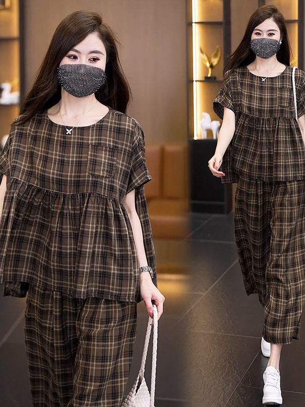 Summer 2026 plus Size Plaid Co - Linen Pant Wide ulasan dan harga
